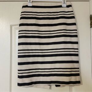 J. Crew Black and Cream Striped Pencil Skirt